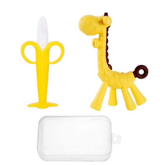 Baby Silicone Training Toothbrush BPA Free Banana Shape Safe Toddle Teether Chew Toys Teething Ring Gift Infant Baby Chewing - BabyHaven