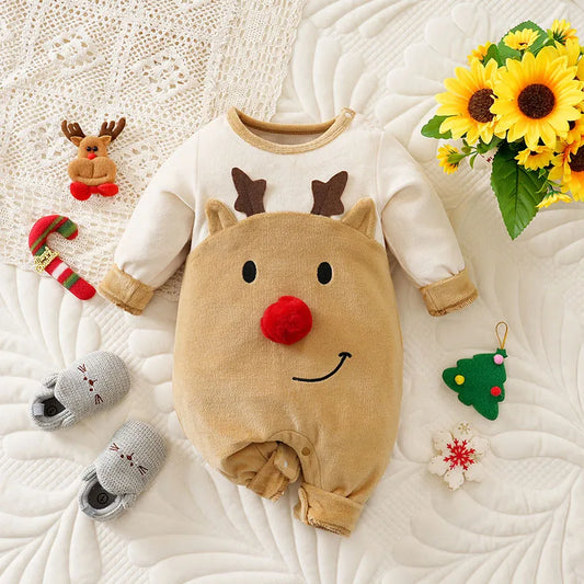 Christmas Reindeer Coppernose Onesie Baby Lovely Autumn and Winter Warmth Comfortable Romper Newborn Knitted Soft Outdoor Soft