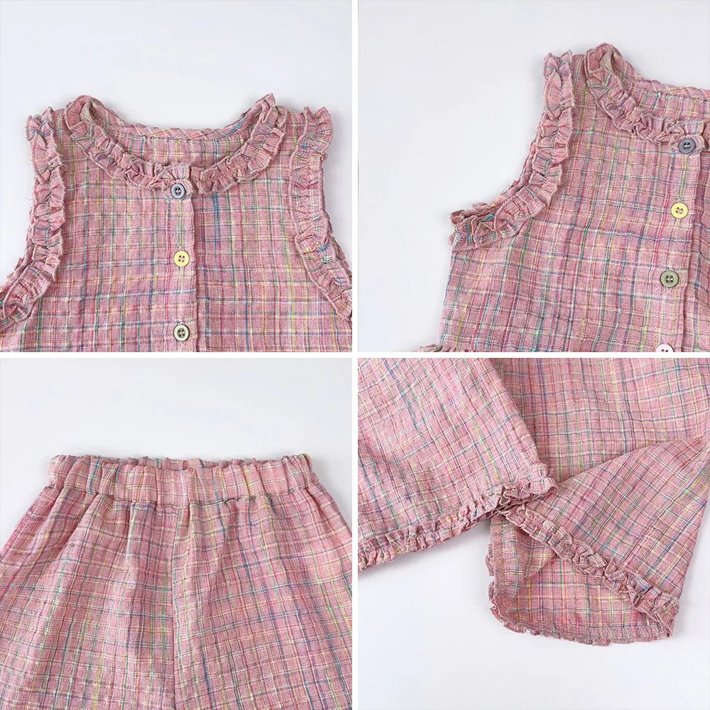Pink Girls Summer Two Piece Set with Single Breasted Sleeveless Top and Casual Pants Kids Clothes - BabyHaven