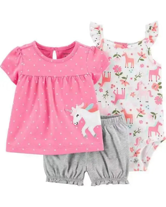 Summer Baby Girls Clothes Set Cotton Flower Fashion Infant Outfits 3Pcs - BabyHaven