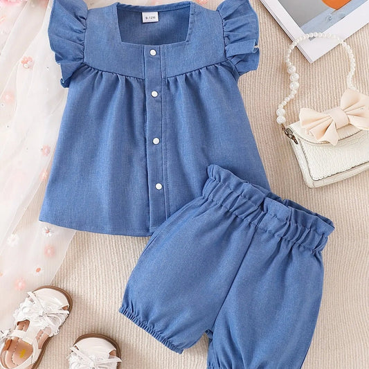 2 Sets Summer Baby Girls Casual Fashion Imitation Denim Shorts - BabyHaven