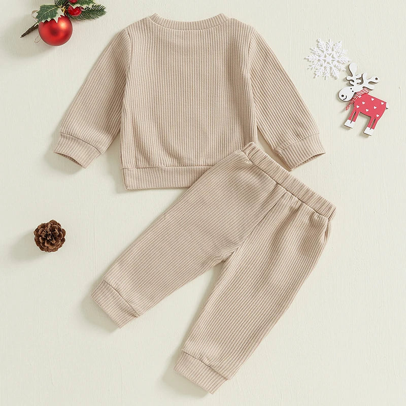Baby 2Pcs Christmas Outfits Long Sleeve Reindeer Embroidery Sweatshirt and Pocket Pants Set Winter Clothes