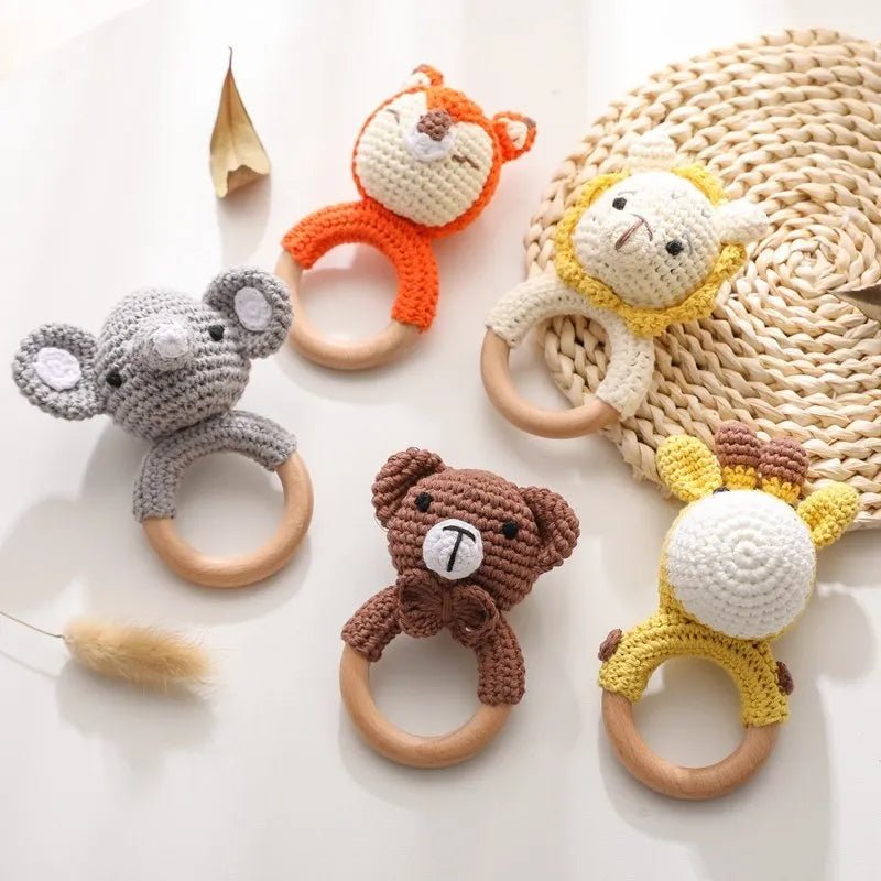 1pc Baby Rattles Crochet Bunny Rattle Toy Wood Ring Baby Teether Rodent Baby Gym Mobile Rattles Newborn Educational Toys Gifts - BabyHaven
