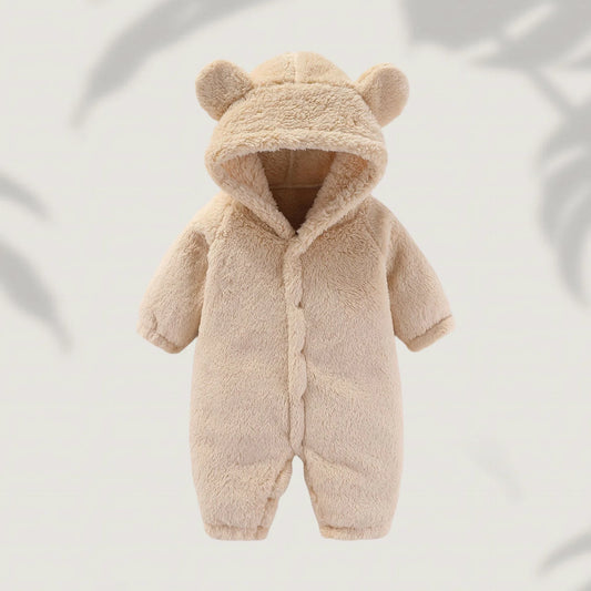 Winter 0-12M Newborn Baby Girls Boys Warm Fleece Bear Ear Romper Jumpsuit Thick Cozy Multi-Color Infant Hooded Jumpsuit