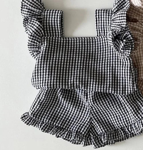 Summer Baby Plaid Clothing Set Toddler Ruffle Tee Set - BabyHaven