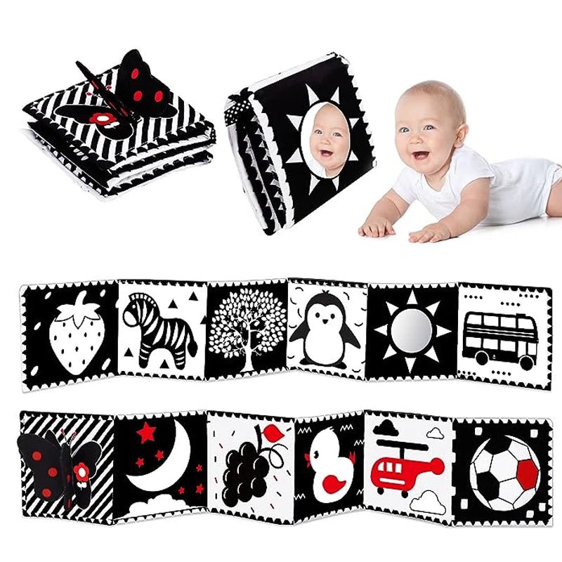 Sensory Cloth Book Baby Toys 0 12 Months Black White Montessori - BabyHaven