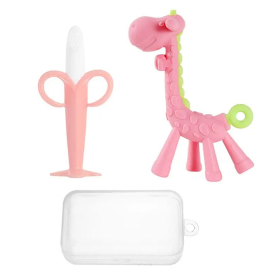 Baby Silicone Training Toothbrush BPA Free Banana Shape Safe Toddle Teether Chew Toys Teething Ring Gift Infant Baby Chewing - BabyHaven