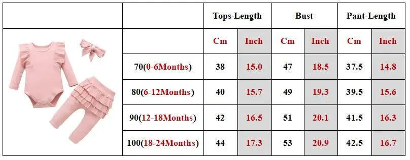 Newborn Baby Girls Clothes Infant Long Sleeve Ruffle Romper Bodysuits+Pants+Bow Headband 3Pcs Suit Children Toddler Outfit A422 - BabyHaven