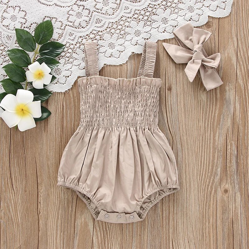 Infant Baby Girl Casual Sleeveless Romper Bodysuit with Headband Summer Outfit - BabyHaven