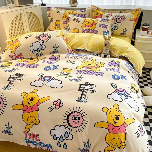 Disney 4-piece cotton bedding set with cheerful cartoon design.