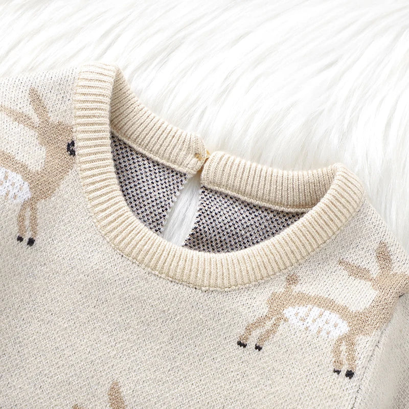 Autumn Baby Rompers for Newborn Boys Girls Cute Reindeer Knit Jumpsuits Playsuits 0-18m Winter Infant Long Sleeve Outfit Clothes