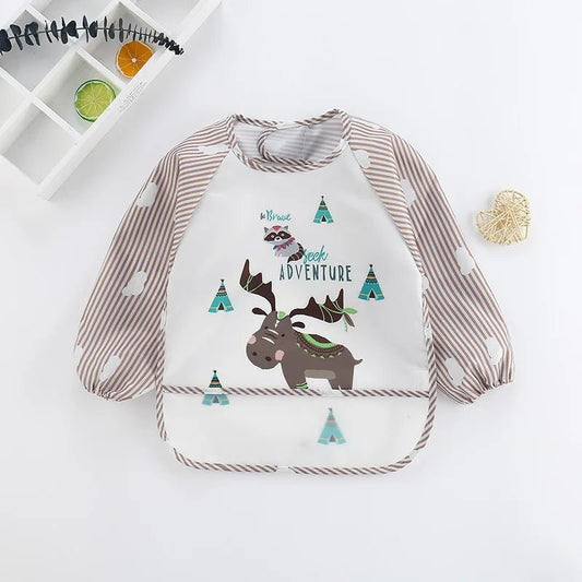 Baby Bibs Cute Colorful Cartoon Waterproof Bib Infant Eating Children Drawing Long Sleeve Pocket Apron Self Feeding Baby 0 - 3Y - BabyHaven