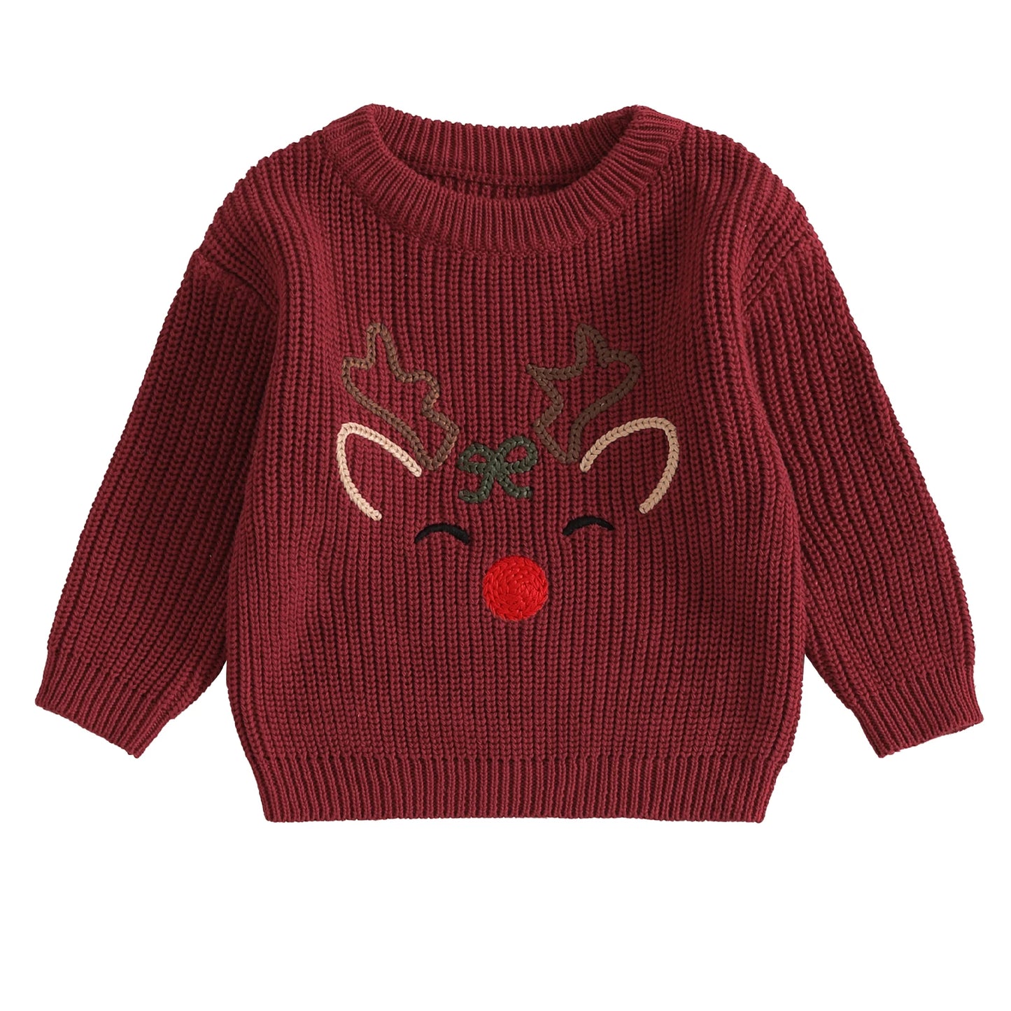 MISOWMNJOY Newborn Boy Girl Christmas Sweater Knit Baby Jumpers Cute Reindeer Head Long Sleeve Toddler Chunky Knitwear Pullover