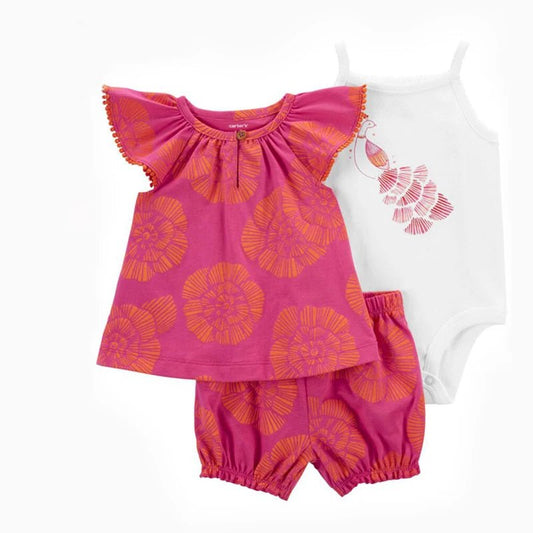Summer Baby Girls Clothes Set Cotton Flower Fashion Infant Outfits 3Pcs - BabyHaven