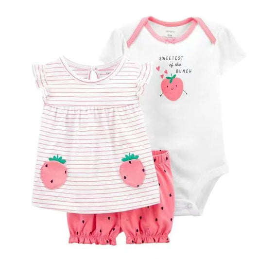Summer Baby Girls Clothes Set Cotton Flower Fashion Infant Outfits 3Pcs - BabyHaven