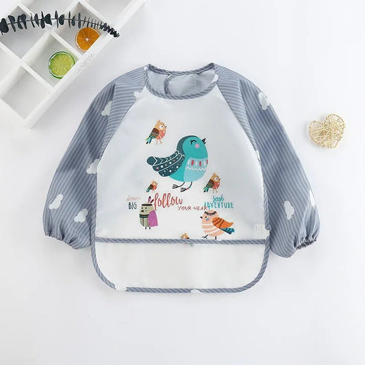 Baby Bibs Cute Colorful Cartoon Waterproof Bib Infant Eating Children Drawing Long Sleeve Pocket Apron Self Feeding Baby 0 - 3Y - BabyHaven