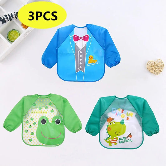 Baby Bibs Cute Colorful Cartoon Waterproof Bib Infant Eating Children Drawing Long Sleeve Pocket Apron Self Feeding Baby 0 - 3Y - BabyHaven