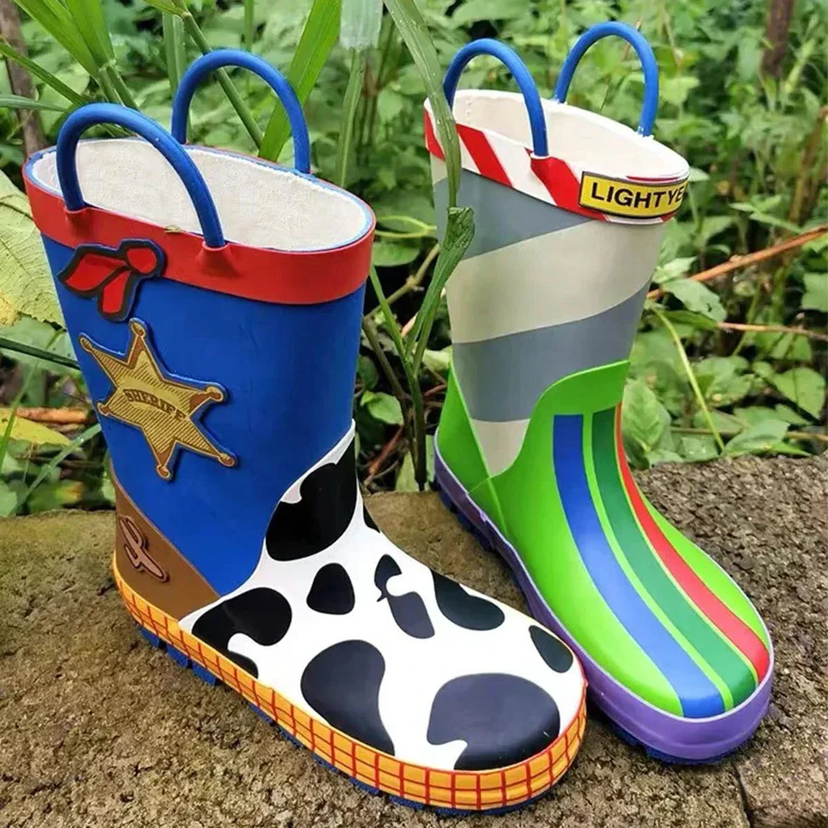 Kids Disney cartoon boots with fun designs, perfect for playtime adventures.
