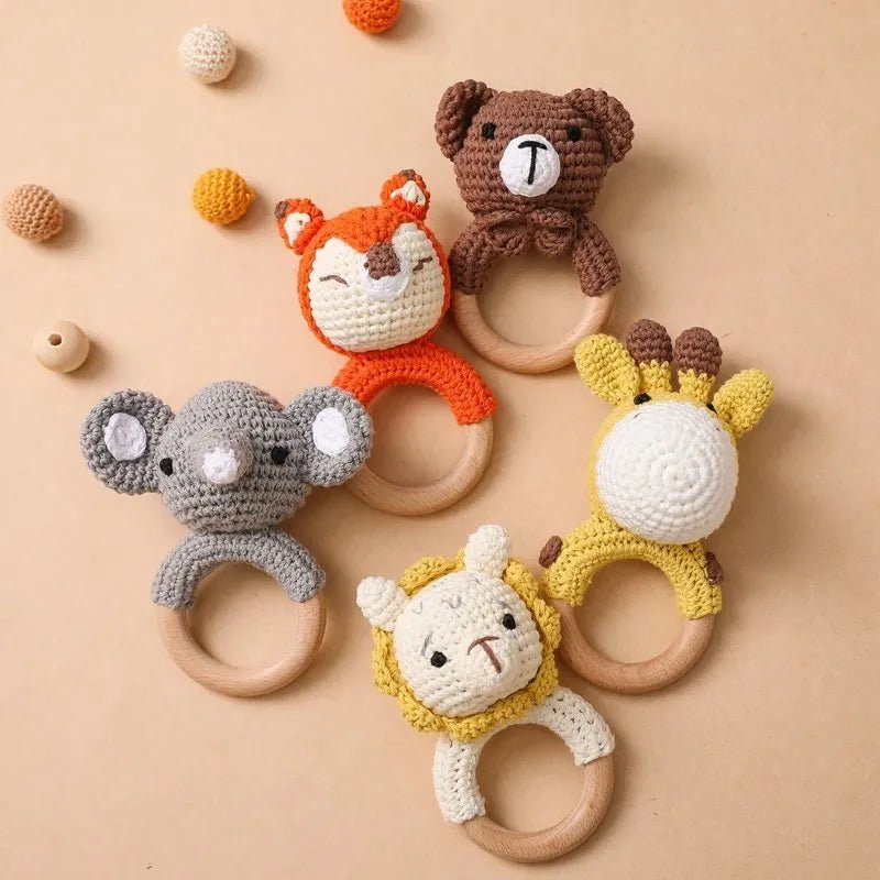 1pc Baby Rattles Crochet Bunny Rattle Toy Wood Ring Baby Teether Rodent Baby Gym Mobile Rattles Newborn Educational Toys Gifts - BabyHaven