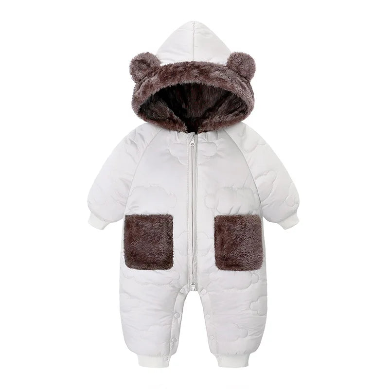 New winter new baby flannel one-piece warm cotton jacket baby plus velvet hooded 0-3 years old children's clothing