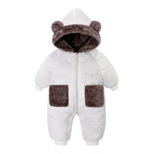 New winter new baby flannel one-piece warm cotton jacket baby plus velvet hooded 0-3 years old children's clothing