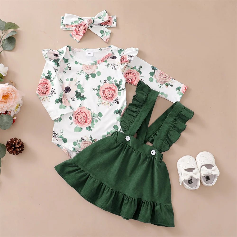 0 - 12Months Newborn Baby Girl 3PCS Clothes Set Floral Outfit - BabyHaven