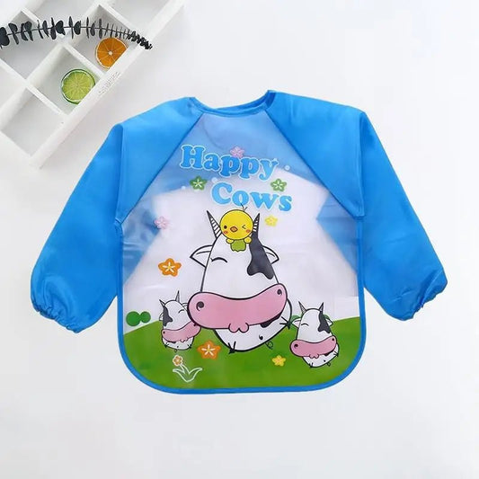 Baby Bibs Cute Colorful Cartoon Waterproof Bib Infant Eating Children Drawing Long Sleeve Pocket Apron Self Feeding Baby 0 - 3Y - BabyHaven