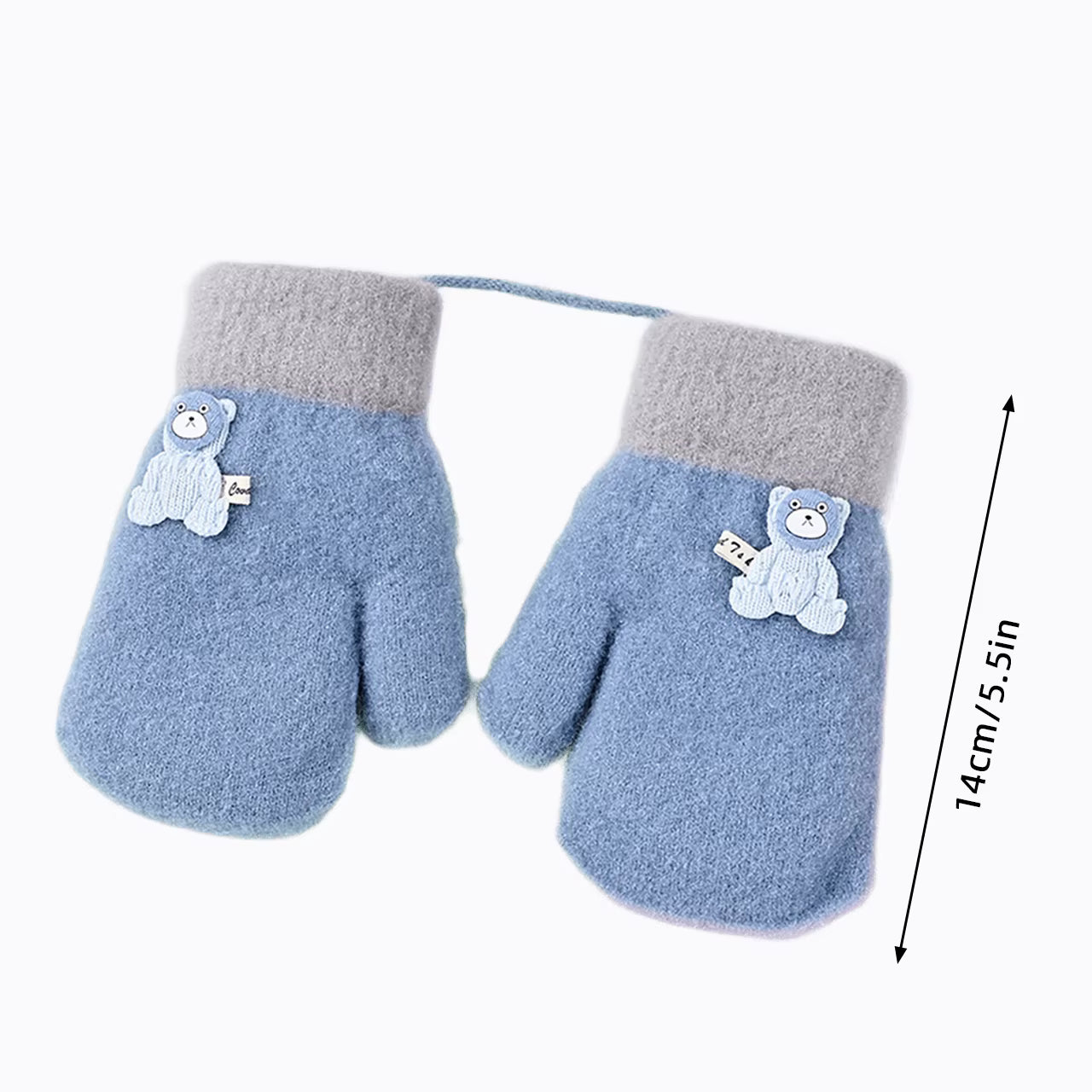 Cute Bear Kids Plush Hanging Neck Mittens Boys Girls Anti Cold Warm Hand Cover 3-7year Children Woolen Glove Winter Baby Thermal