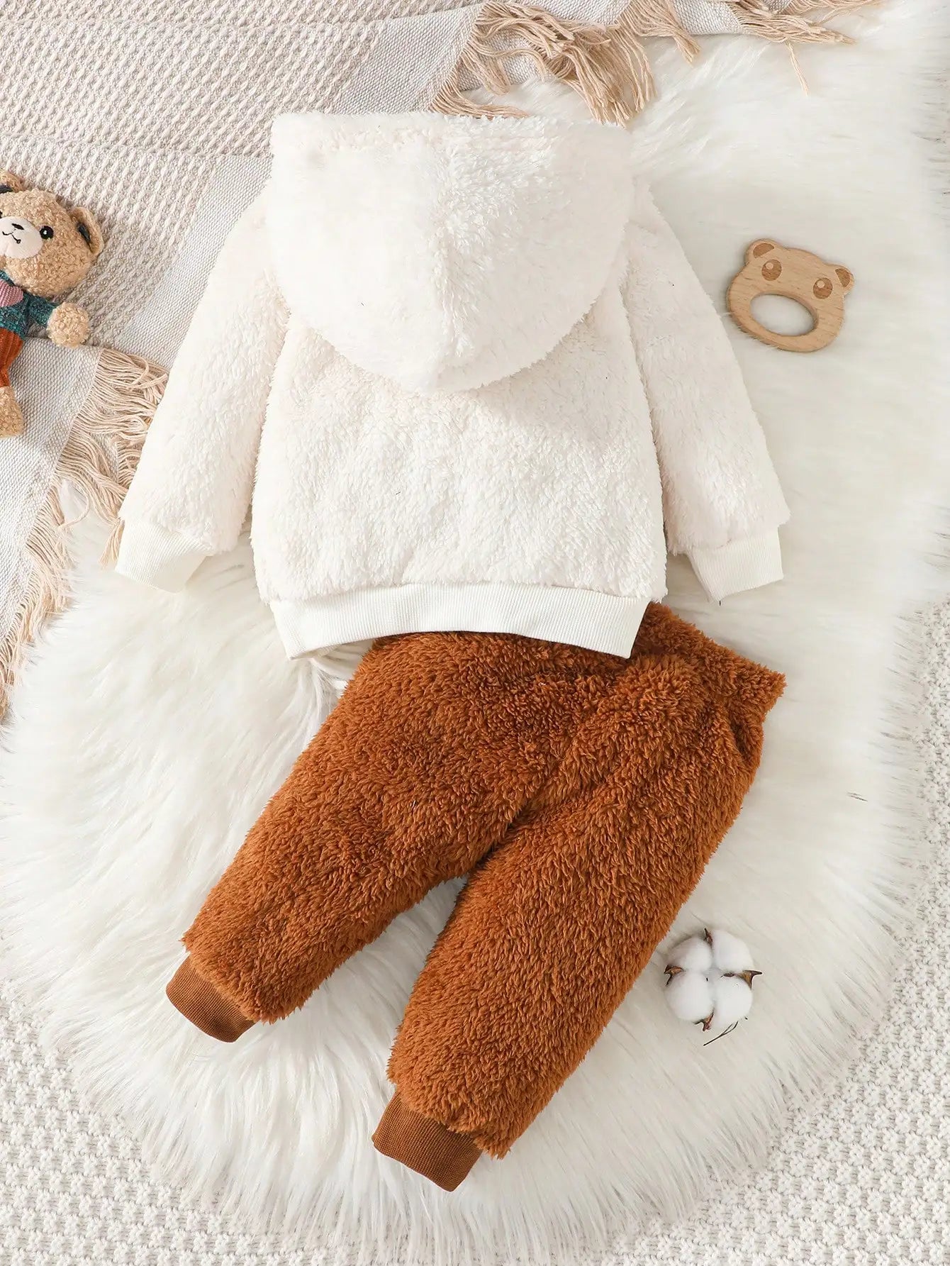 New Baby Girl Winter Casual Daily Cute Little Bear Fur Set - BabyHaven