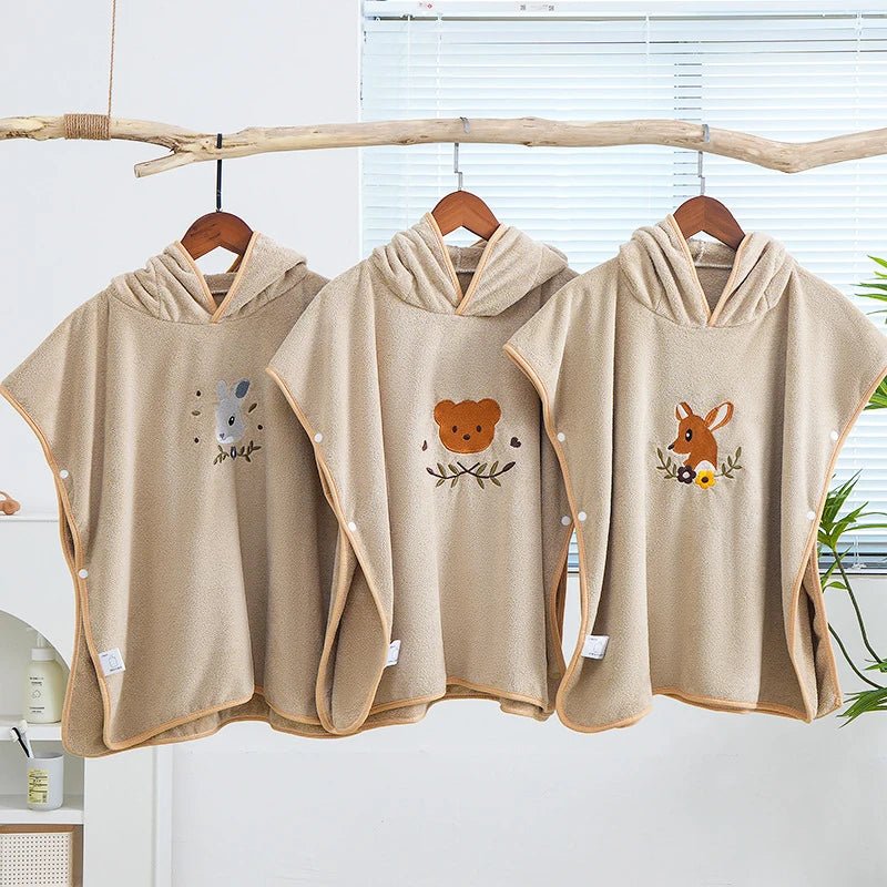 Hooded Baby Bath Towels Embroidery Kids Bathrobe Soft Coral Velvet Baby Bath Items Cartoon Infant Shower Wear Cloak 60*120cm - BabyHaven