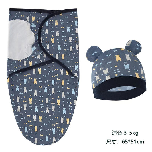 Baby Blanket Hat Set Cartoon Printed Cotton Newborn Swaddle - BabyHaven