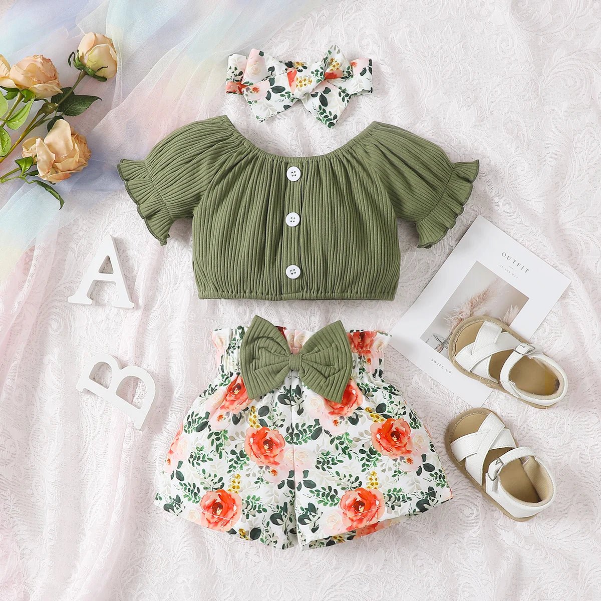 Summer Round Neck Cute Casual Girl 0 - 2 Cotton Set Outfit - BabyHaven