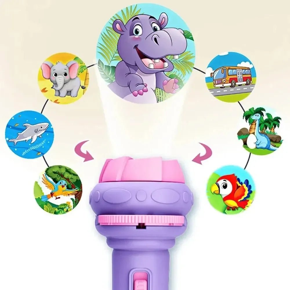 10 Cards Cartoon Projection Flashlight 80 Patterns Toy - BabyHaven