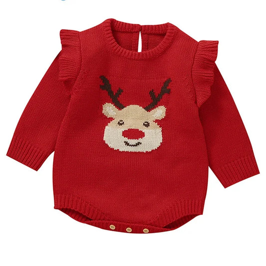 Christmas Rompers Red Winter Newborn Reindeer Knit Infant Boys Girl Long Sleeve Cartoon Snowman Rompers Toddler Outwear Clothes