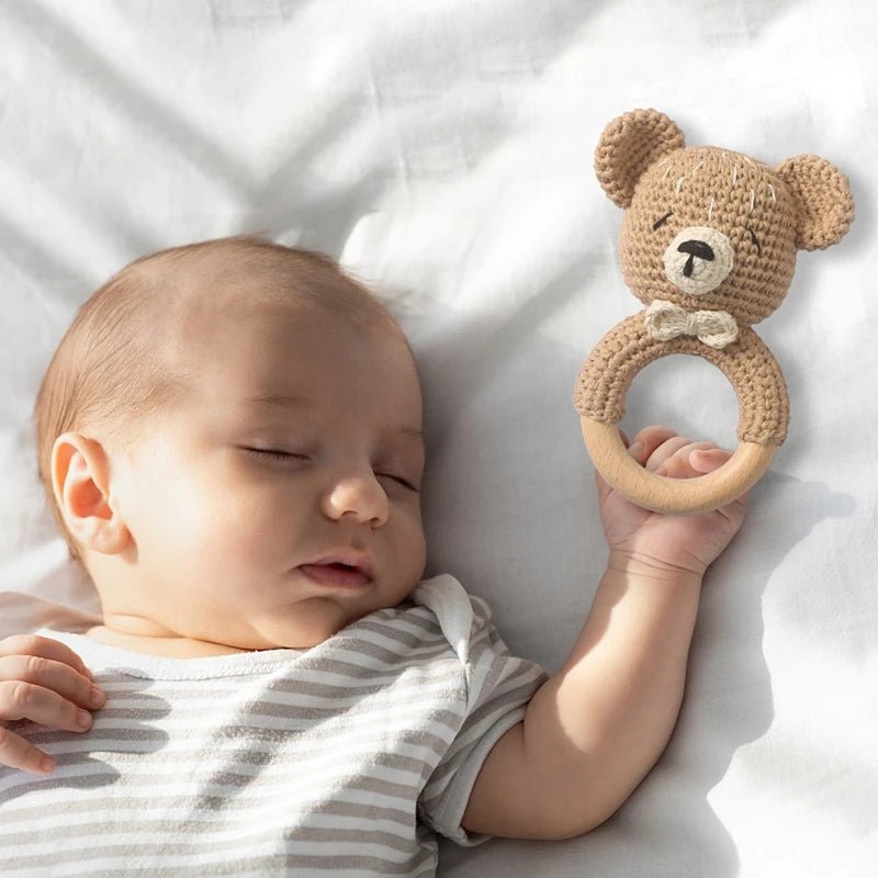 1pc Baby Rattles Crochet Bunny Rattle Toy Wood Ring Baby Teether Rodent Baby Gym Mobile Rattles Newborn Educational Toys Gifts - BabyHaven