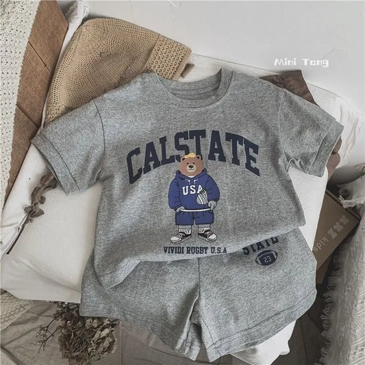 Summer Toddler Baby Girl Cotton Bear T-Shirts Shorts Set - BabyHaven