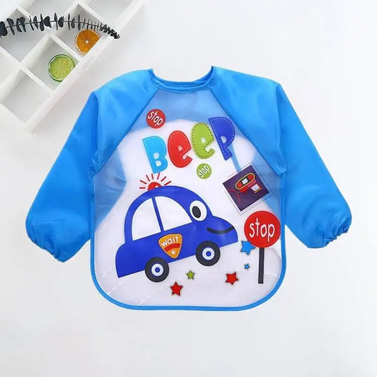 Baby Bibs Cute Colorful Cartoon Waterproof Bib Infant Eating Children Drawing Long Sleeve Pocket Apron Self Feeding Baby 0 - 3Y - BabyHaven