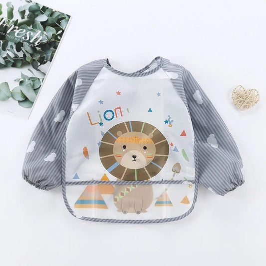 Baby Bibs Cute Colorful Cartoon Waterproof Bib Infant Eating Children Drawing Long Sleeve Pocket Apron Self Feeding Baby 0 - 3Y - BabyHaven