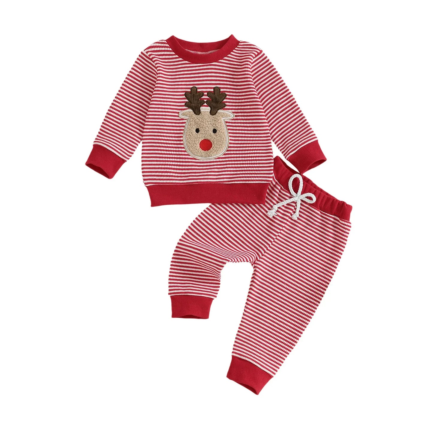 2025 Christmas Baby Boy Clothes Cotton 2Pcs Sets 0-3Y Newborn Baby Girls Reindeer Embroidery Striped Sweatshirt and Pants Outfit