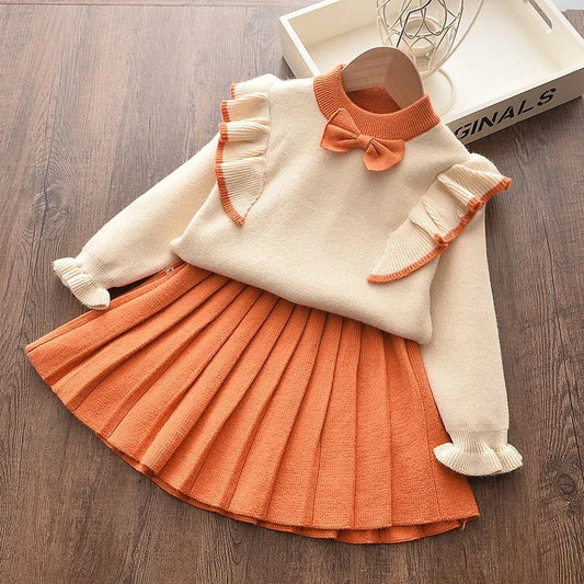 Casual Girls Dress Knitting Kids Suit Winter Long Sleeves - BabyHaven