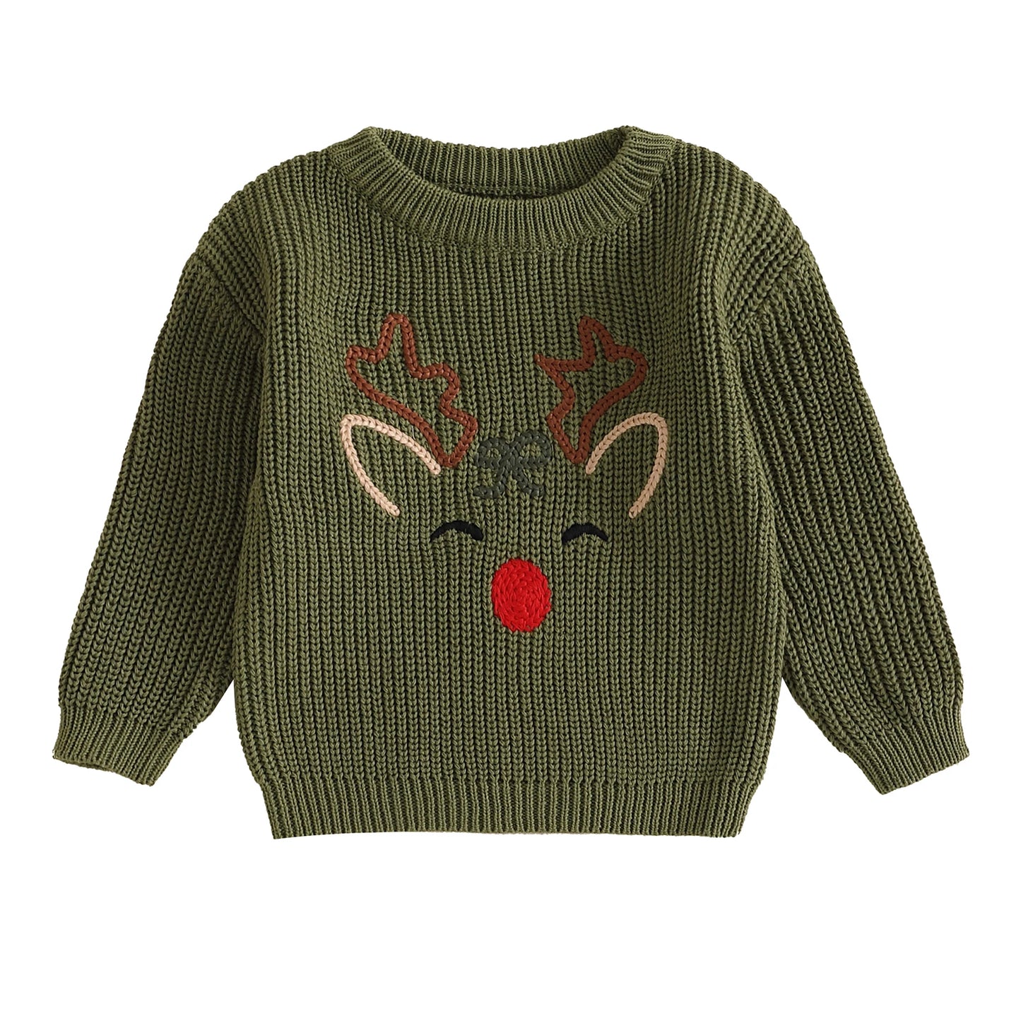 MISOWMNJOY Newborn Boy Girl Christmas Sweater Knit Baby Jumpers Cute Reindeer Head Long Sleeve Toddler Chunky Knitwear Pullover