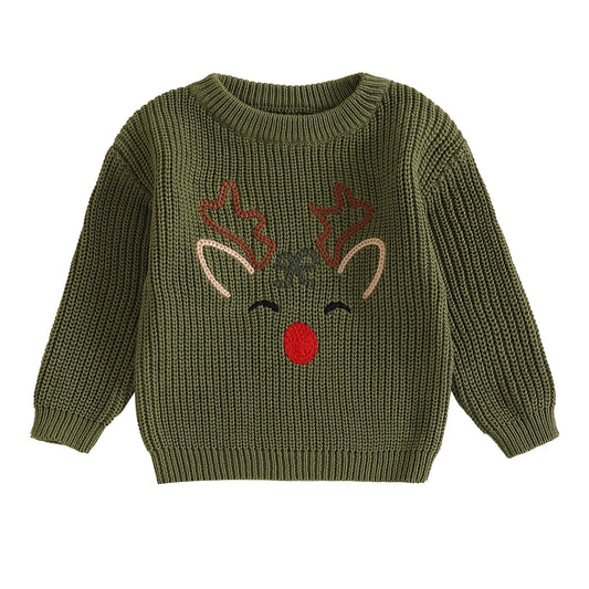 MISOWMNJOY Newborn Boy Girl Christmas Sweater Knit Baby Jumpers Cute Reindeer Head Long Sleeve Toddler Chunky Knitwear Pullover