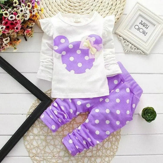 Children's Set 0 - 2 Year Old Pure Cotton Dot Girl's T-shirt and Pants Set - BabyHaven