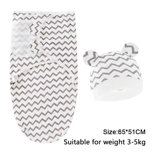 Baby Blanket Hat Set Cartoon Printed Cotton Newborn Swaddle - BabyHaven