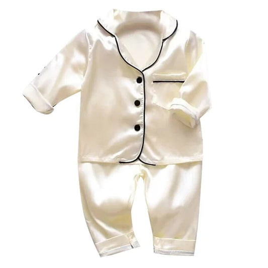 Version Of Childrens Pajamas Set Silk Satin Long Sleeve - BabyHaven