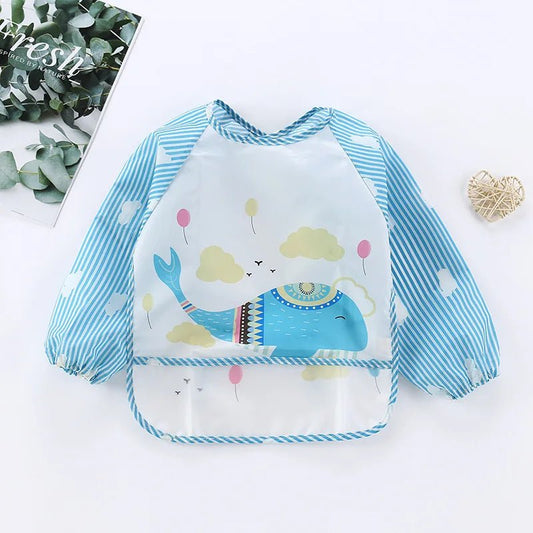 Baby Bibs Cute Colorful Cartoon Waterproof Bib Infant Eating Children Drawing Long Sleeve Pocket Apron Self Feeding Baby 0 - 3Y - BabyHaven