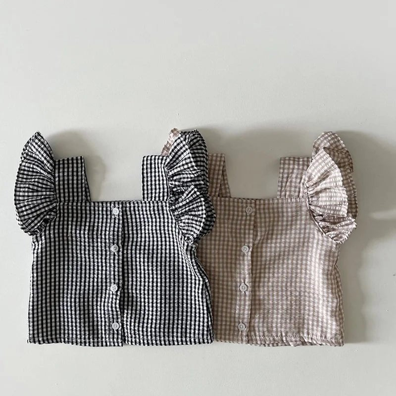 Summer Baby Plaid Clothing Set Toddler Ruffle Tee Set - BabyHaven