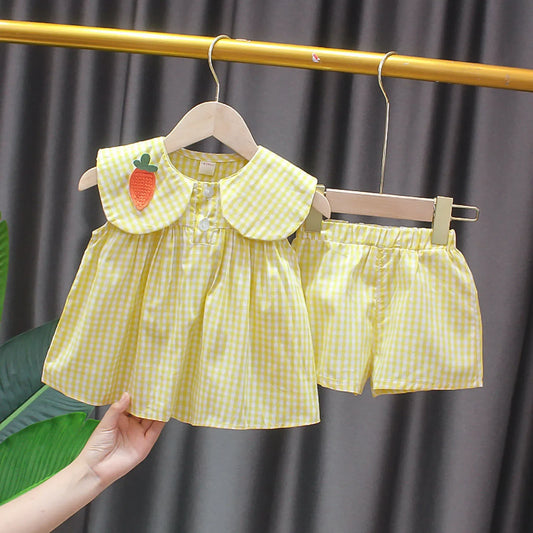Summer Clothes Sets Girls Cute Fruit Cotton Girls Plaid 2pcs Suit 0 - 24M - BabyHaven