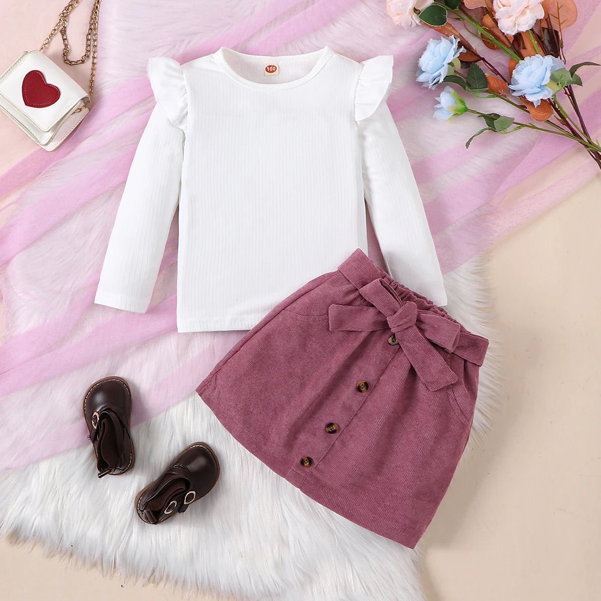 Two Piece Spring And Autumn Girl's White Striped Top Set - BabyHaven