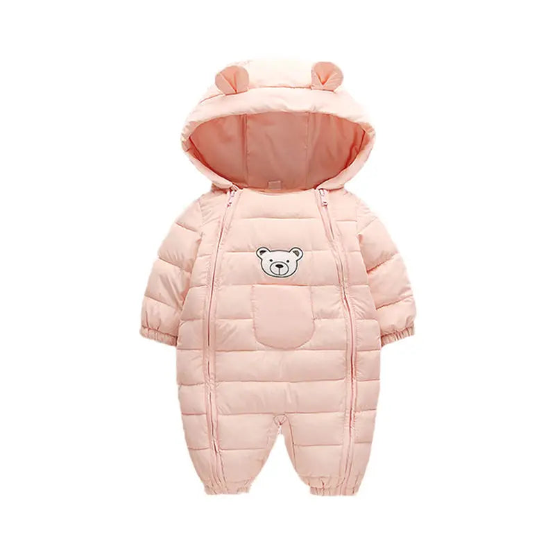 2025 Autumn Winter Baby Girls Romper Hooded Thick Cartoon Ear Cotton Baby Boys Snowsuit Newborn Jumpsuit Toddler Overalls